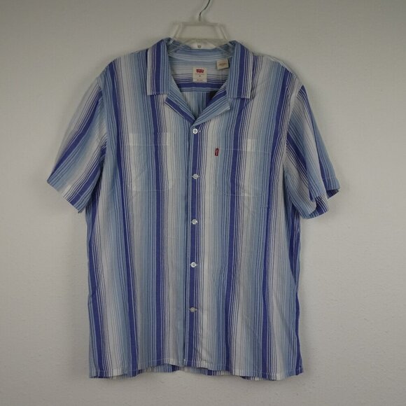 Levi's Button Front Shirt Men's M Blue Stripe Camp Shirt Lightweight Casual - Picture 1 of 9